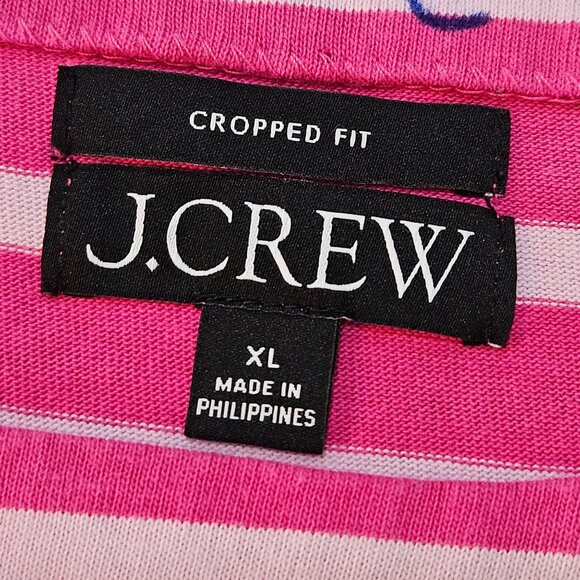 J. Crew Cropped Fit Top XL Striped Cotton Pink White Nautical Knit - Picture 4 of 9